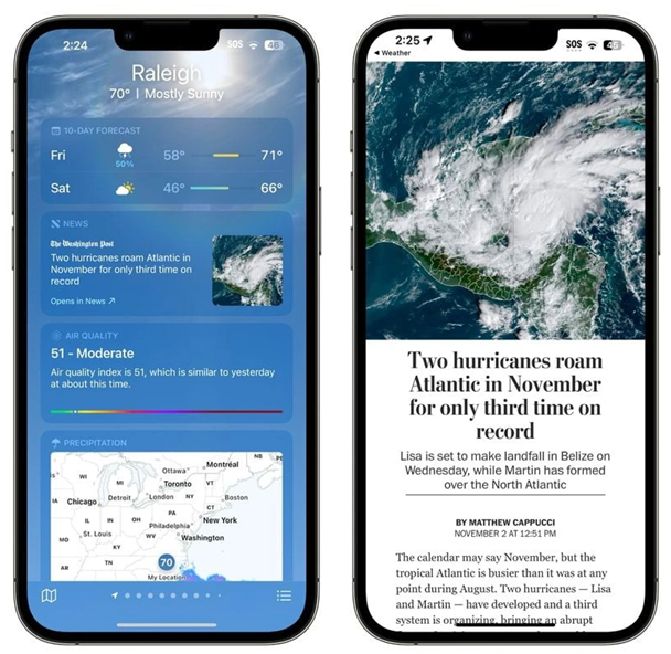 平原苹果14维修分享iPhone 14手机如何看天气时顺带看新闻 