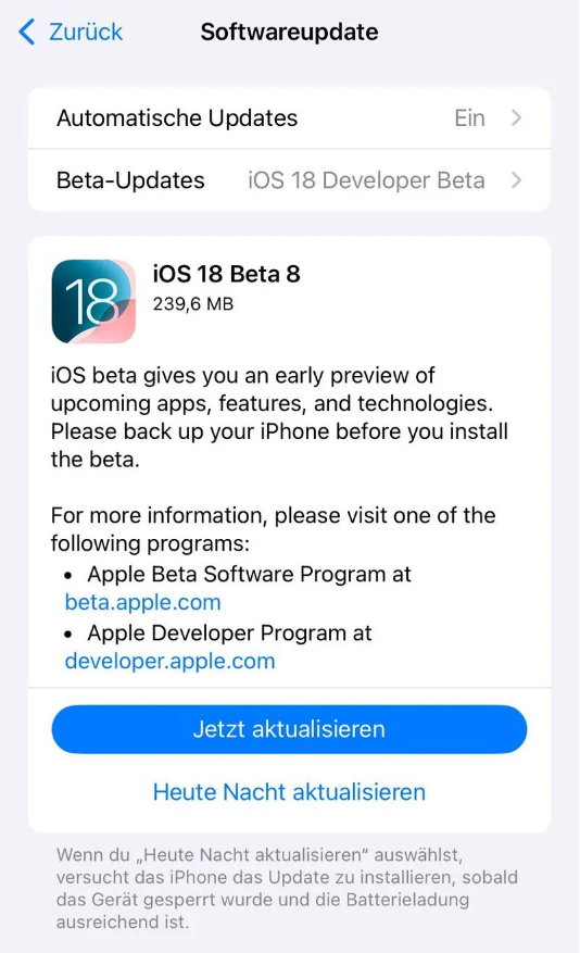 平原苹果手机维修分享苹果 iOS / iPadOS 18 开发者预览版 Beta 8 发布 